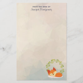 Cute Slapende Oranje vos met groene bladeren, Wrea Briefpapier