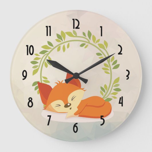 Cute Slapende Oranje vos met groene bladeren, Wrea Grote Klok (Voorkant)