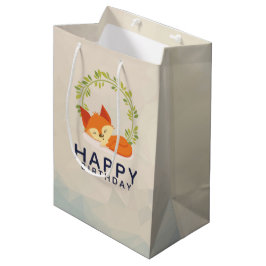 Cute Slapende Oranje vos met groene bladeren, Wrea Medium Cadeauzakje