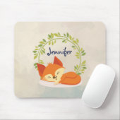 Cute Slapende Oranje vos met groene bladeren, Wrea Muismat (Met muis)