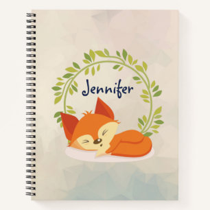 Cute Slapende Oranje vos met groene bladeren, Wrea Notitieboek