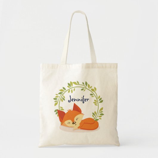 Cute Slapende Oranje vos met groene bladeren, Wrea Tote Bag (Voorkant)