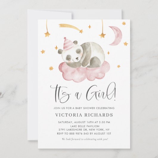 Cute Slapende Panda Roze Het is een meisje Baby sh Kaart (Voorkant)