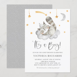 Cute Slapende Raccoon Grey Het is een Jongen Baby  Kaart