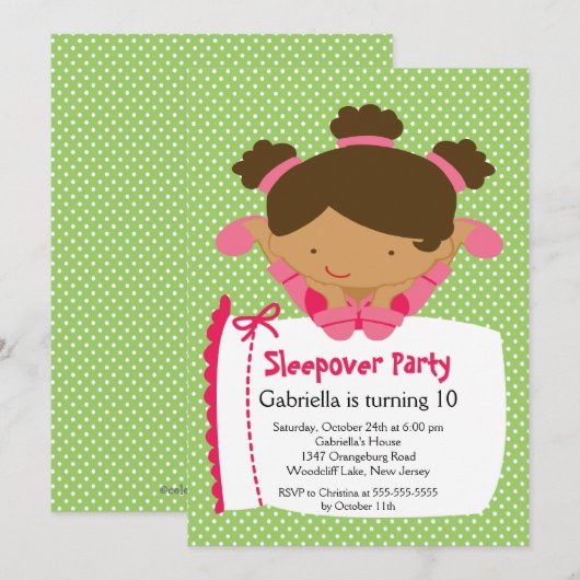 CUTE Slapepover Birthday Party Inture Kaart (Voorkant / Achterkant)