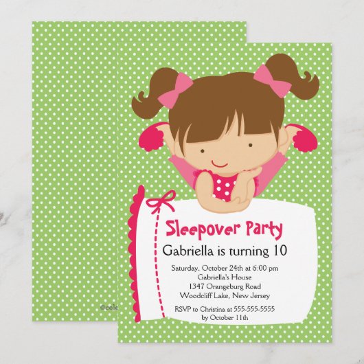 CUTE Slapepover Birthday Party Inture Kaart (Voorkant / Achterkant)