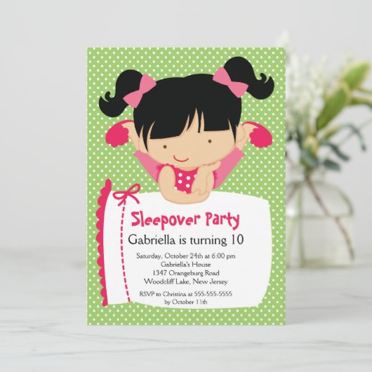 CUTE Slapepover Birthday Party Inture Kaart (Staand voorkant)