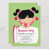 CUTE Slapepover Birthday Party Inture Kaart (Voorkant / Achterkant)