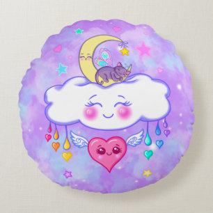 Cute Slapepy Time Kawaii Happy Heart Round Pillow Rond Kussen