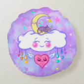 Cute Slapepy Time Kawaii Happy Heart Round Pillow Rond Kussen (Achterkant)