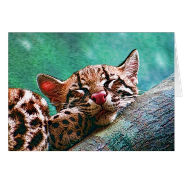 Cute Slaping Baby Ocelot Kitten Painting (Voorkant Horizontaal)