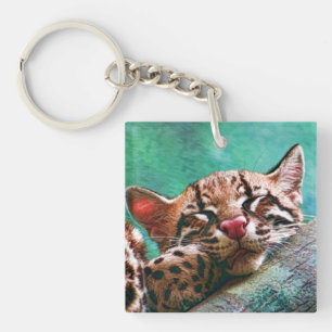 Cute Slaping Baby Ocelot Kitten Sleutelhanger