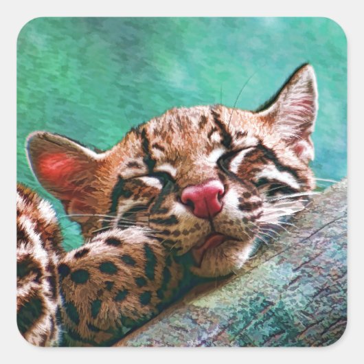 Cute Slaping Baby Ocelot Kitten Vierkante Sticker (Voorkant)