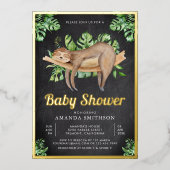 Cute Slaping-Baby shower Chalkboard Gold Folie Uitnodiging (Voorkant)