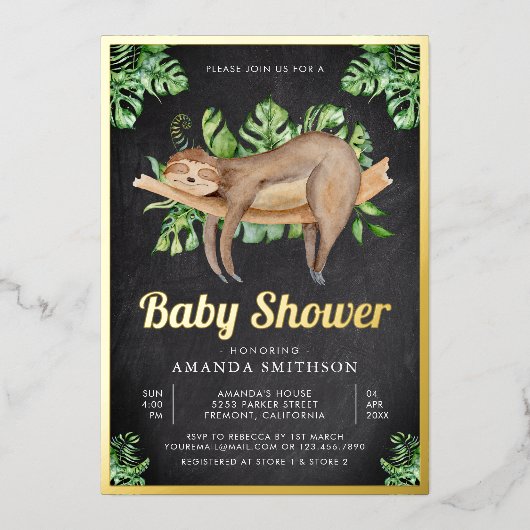 Cute Slaping-Baby shower Chalkboard Gold Folie Uitnodiging (Voorkant)