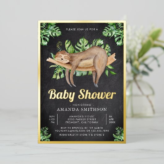 Cute Slaping-Baby shower Chalkboard Gold Folie Uitnodiging (Staand Voorkant)