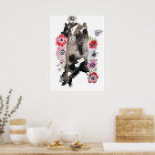 Cute Slaping Black White Tuxedo Cat Cats Poster (Keuken)