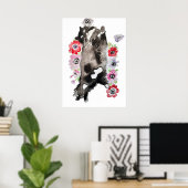 Cute Slaping Black White Tuxedo Cat Cats Poster (Thuiskantoor)