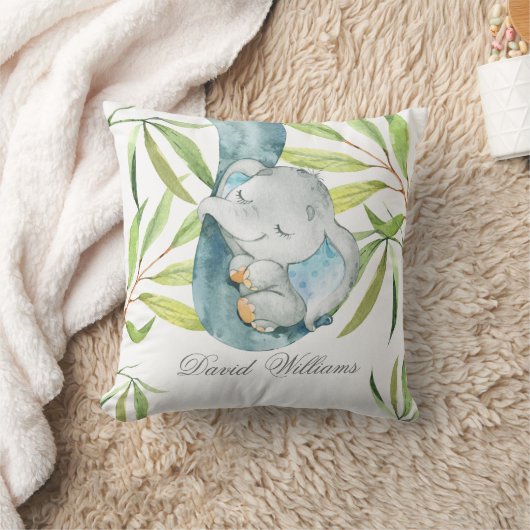 Cute Slaping Elephant Boy Nursery Personalized Kussen (Deken)