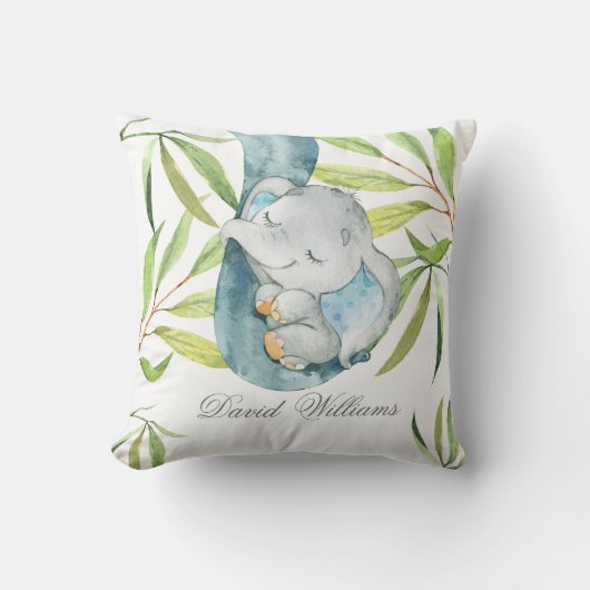 Cute Slaping Elephant Boy Nursery Personalized Kussen (Voorkant)