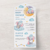 Cute Slaping Elephant Crescent Moon Baby shower All In One Uitnodiging (Binnen)