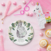 Cute Slaping Elephant Greenery Gold Baby shower Papieren Bordje (Feest)