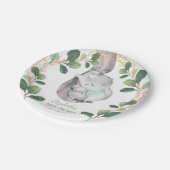 Cute Slaping Elephant Greenery Gold Baby shower Papieren Bordje (Gekanteld)