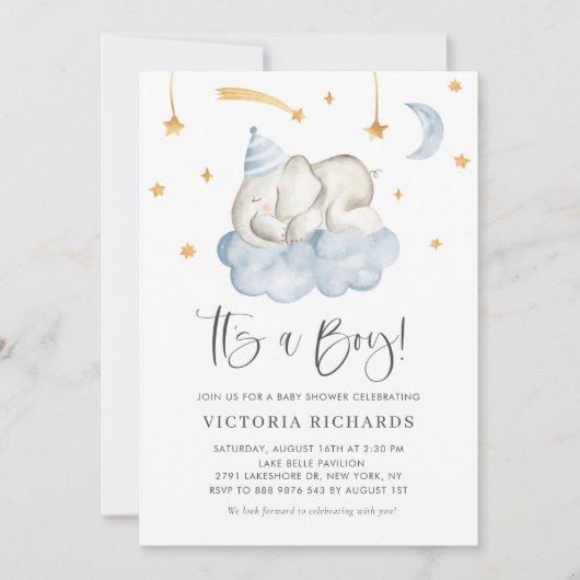 Cute Slaping Elephant Het is een Baby shower van e Kaart (Voorkant)