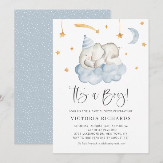 Cute Slaping Elephant Het is een Baby shower van e Kaart (Voorkant / Achterkant)