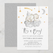 Cute Slaping Elephant Het is een Jongen Grijze Bab Kaart (Voorkant / Achterkant)