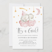 Cute Slaping Elephant Het is een meisje Baby showe Kaart (Voorkant)