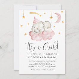 Cute Slaping Elephant Het is een meisje Baby showe Kaart