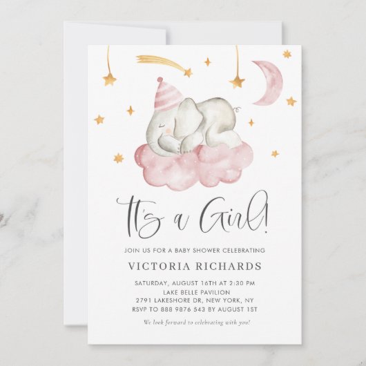 Cute Slaping Elephant Het is een meisje Baby showe Kaart