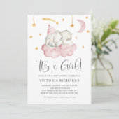 Cute Slaping Elephant Het is een meisje Baby showe Kaart (Staand voorkant)