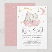 Cute Slaping Elephant Het is een meisje Baby showe Kaart (Voorkant / Achterkant)