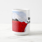 Cute Slaping Kitten in Bright Red Basket Foto Koffiemok (Center)