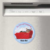 Cute Slaping Kitten in Red Basket - aangepaste fot Magneet (Insitu (Vaatwasser))