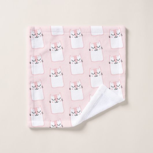 Cute Slaping Kitty Cat Pattern Bad Handdoek (Wasdoekje)