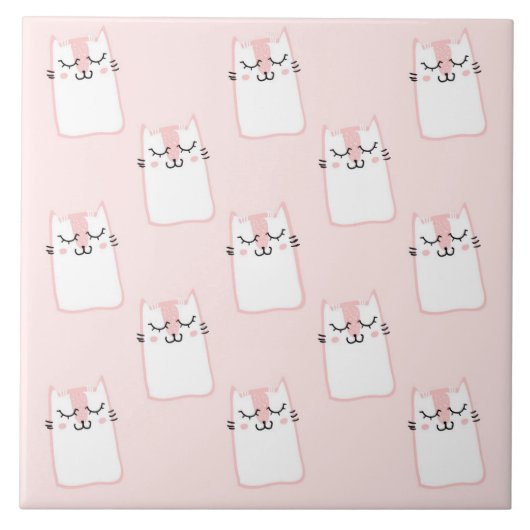 Cute Slaping Kitty Cat Pattern Tegeltje (Voorkant)