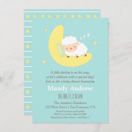 Cute Slaping Lamb Baby shower Party Invitations Kaart (Voorkant / Achterkant)