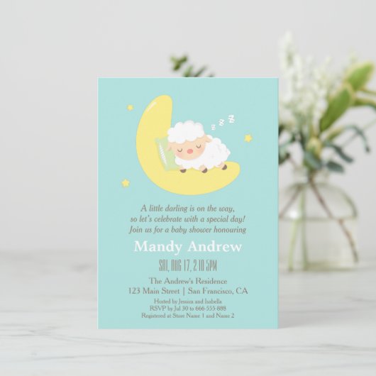 Cute Slaping Lamb Baby shower Party Invitations Kaart (Staand voorkant)