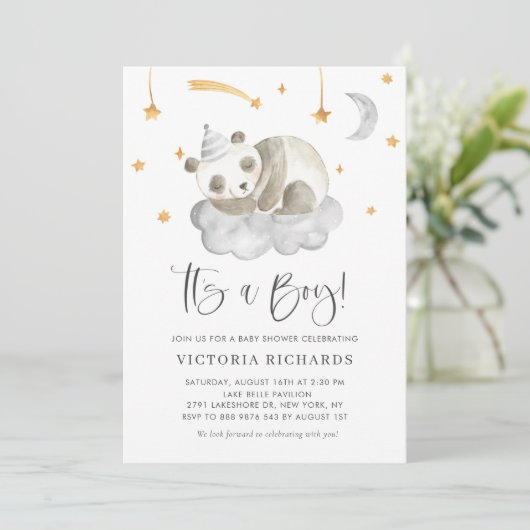 Cute Slaping Panda Grey Het is een Baby shower van Kaart (Staand voorkant)
