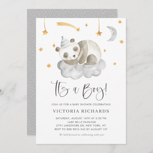 Cute Slaping Panda Grey Het is een Baby shower van Kaart (Voorkant / Achterkant)