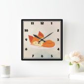 Cute Slaping Sinaasappel Fox met groene bladeren Vierkante Klok (Huis)