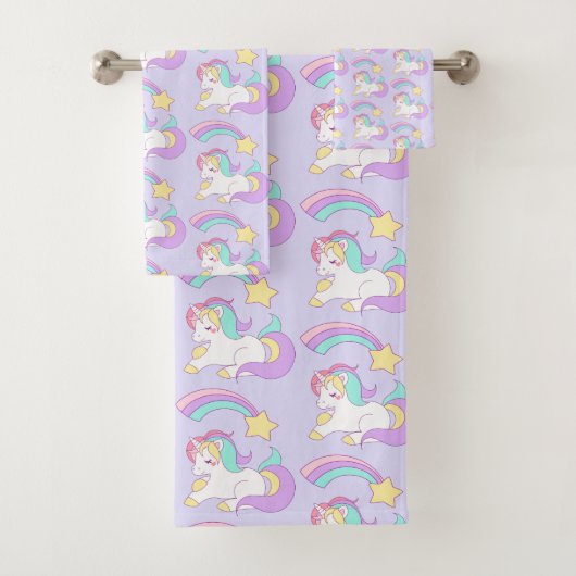 Cute Slaping Unicorn met kleurrijke Shootster Bad Handdoek (Insitu)