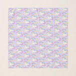 Cute Slaping Unicorn met kleurrijke Shootster Sjaal<br><div class="desc">Chiffonsjaal met een herhalend patroon,  bestaande uit een illustratie van een schattige en kawaii-eenhoorn die vreedzaam slaapt met een fancy krullende mane en staart. Een kleurrijke regenboogschutster boven haar hoofd. Reeks op een pastel paarse achtergrond. Schattig fantasieontwerp.</div>