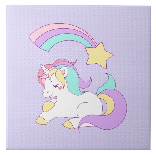 Cute Slaping Unicorn met kleurrijke Shootster Tegeltje (Voorkant)