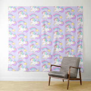 Cute Slaping Unicorn met kleurrijke Shootster Wandkleed