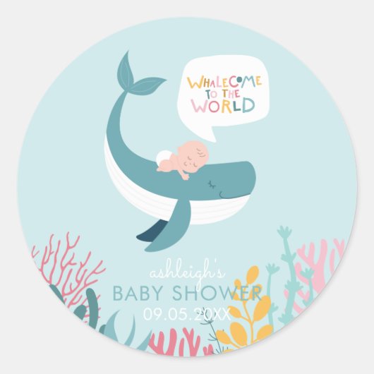 Cute Slaping Whale Baby shower Ronde Sticker (Voorkant)