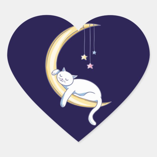 Cute Slaping White Cat Design Hart Sticker (Voorkant)